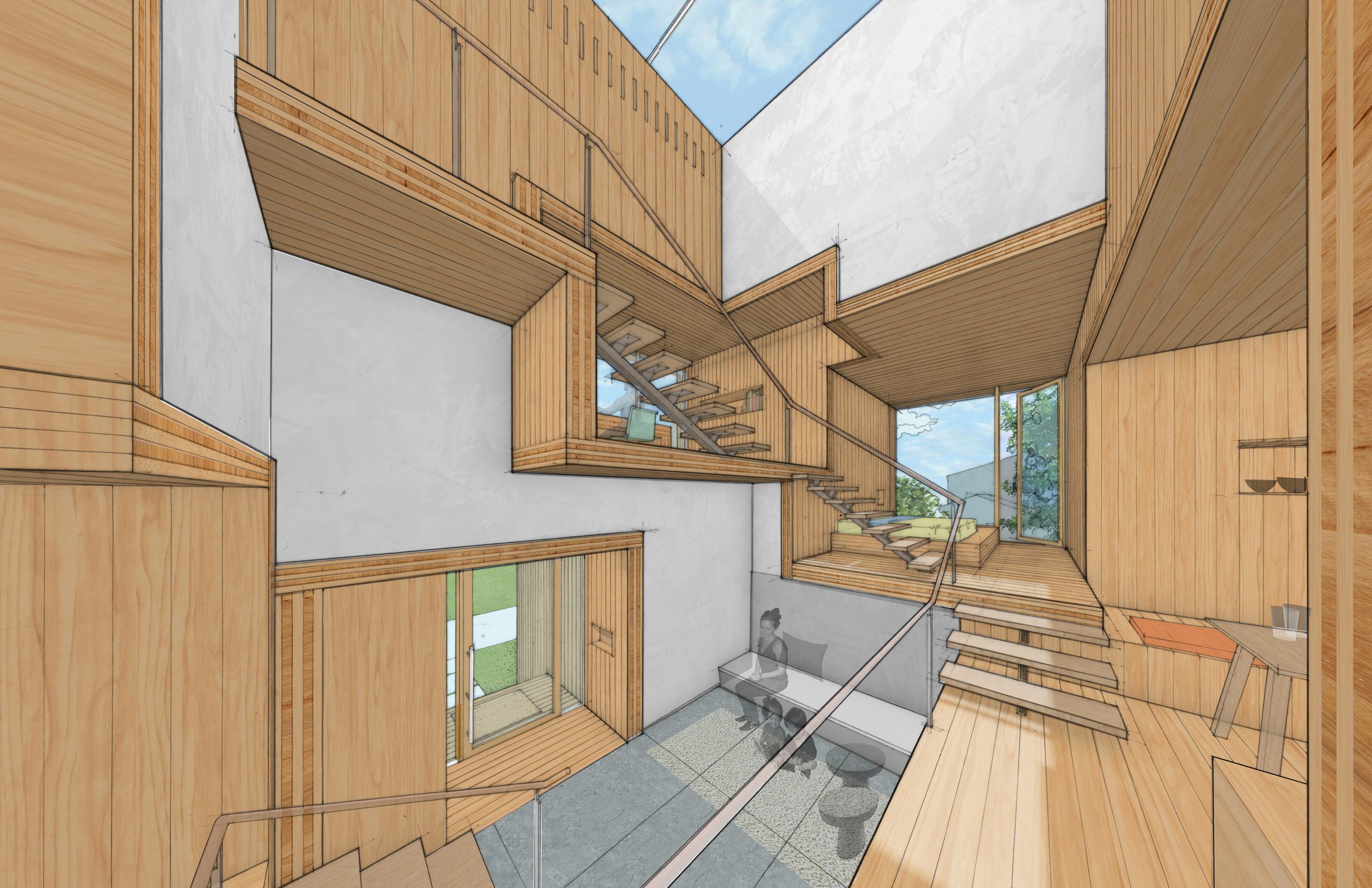 Interior digital drawing of the inside of a house