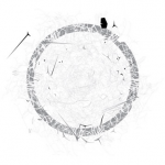 large-scale abstracted 2D digital drawing in the form of a circle with unknown smaller objects in and outside of the circle