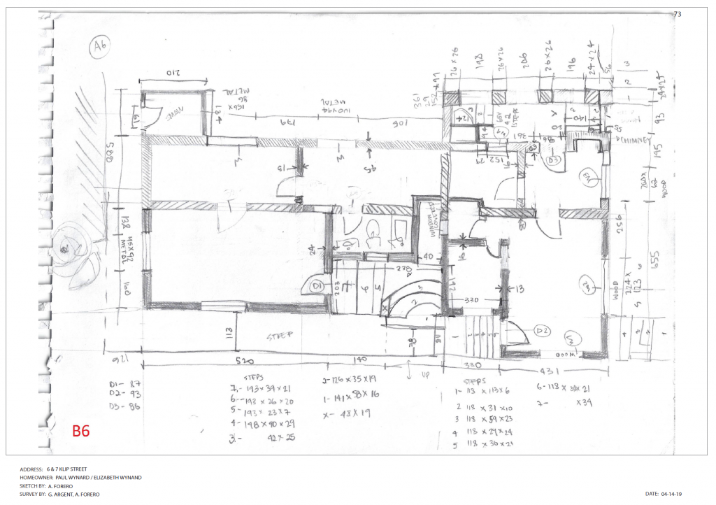 A hand-drawn measured survey example for two homes