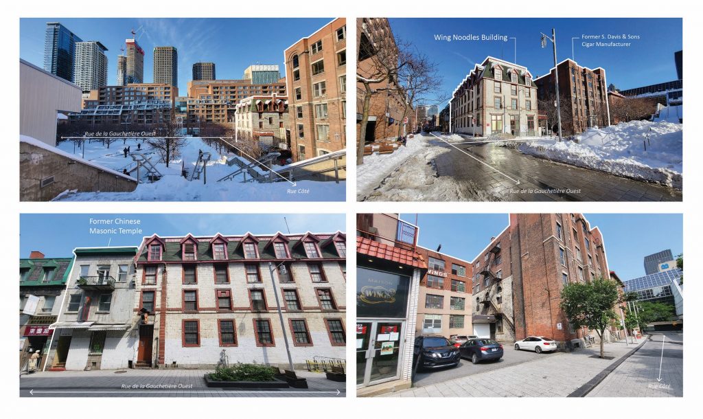 4 site photos showing the architectures and streets