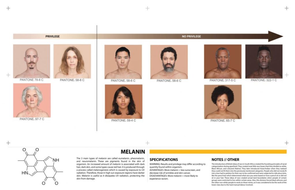 a graphical representation of melanin that shows on an axis the types of people with privilege and their skin tone