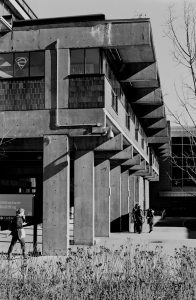 The concrete exterior of our building