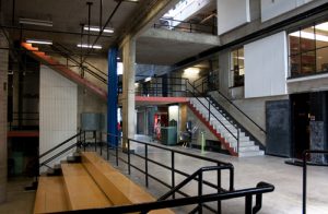 Interior of the Architecture building with multiple levels and staircases.