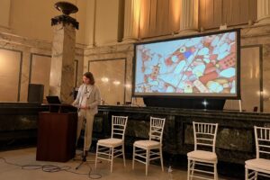 Michael Uttley presenting his thesis, The Deconstructed City, on May 24, 2024 in Winnipeg