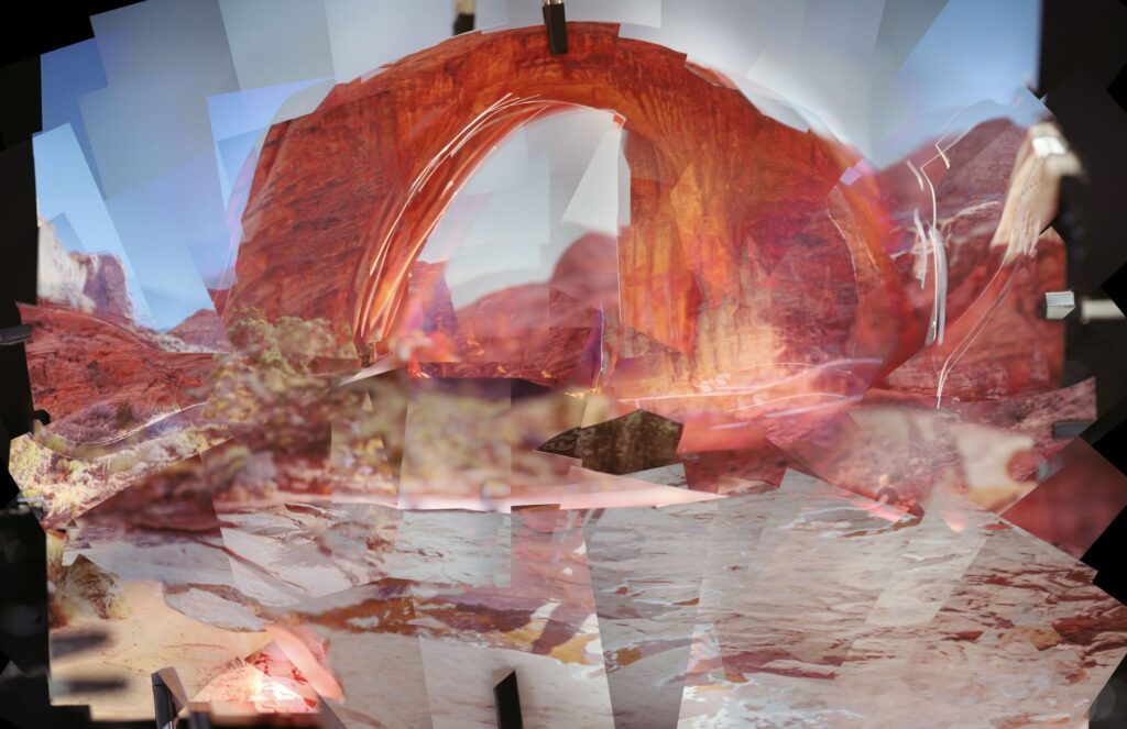 Photocollage of a red rock arch