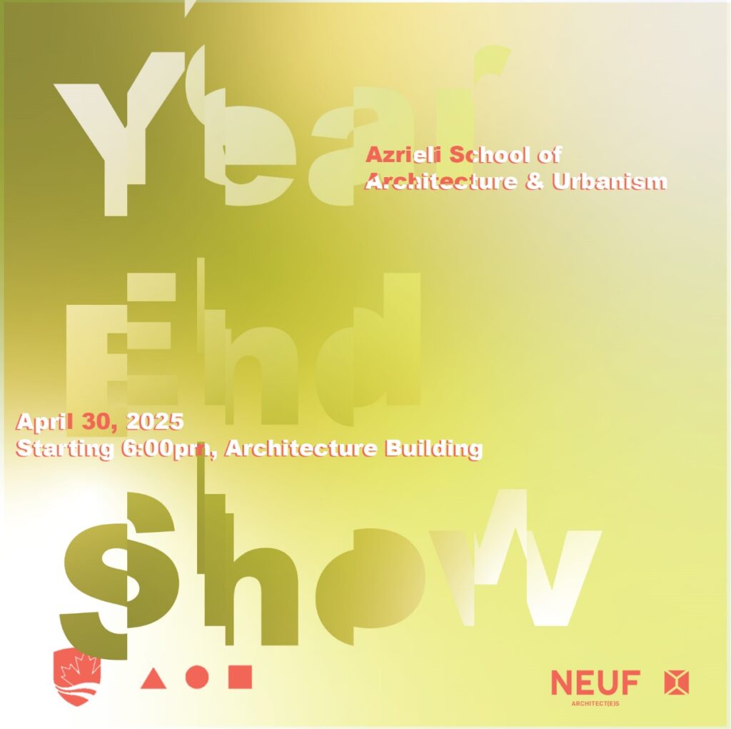 Yellow - backgrounded poster presenting fragmented “Year End Show” lettering