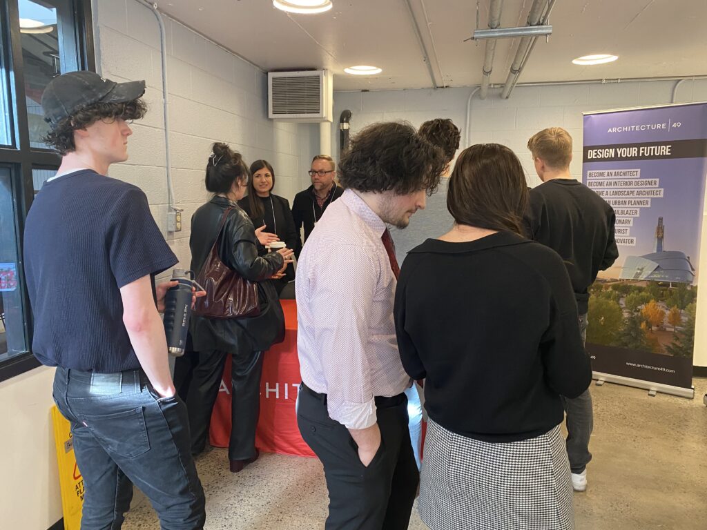 Students lined up at a booth