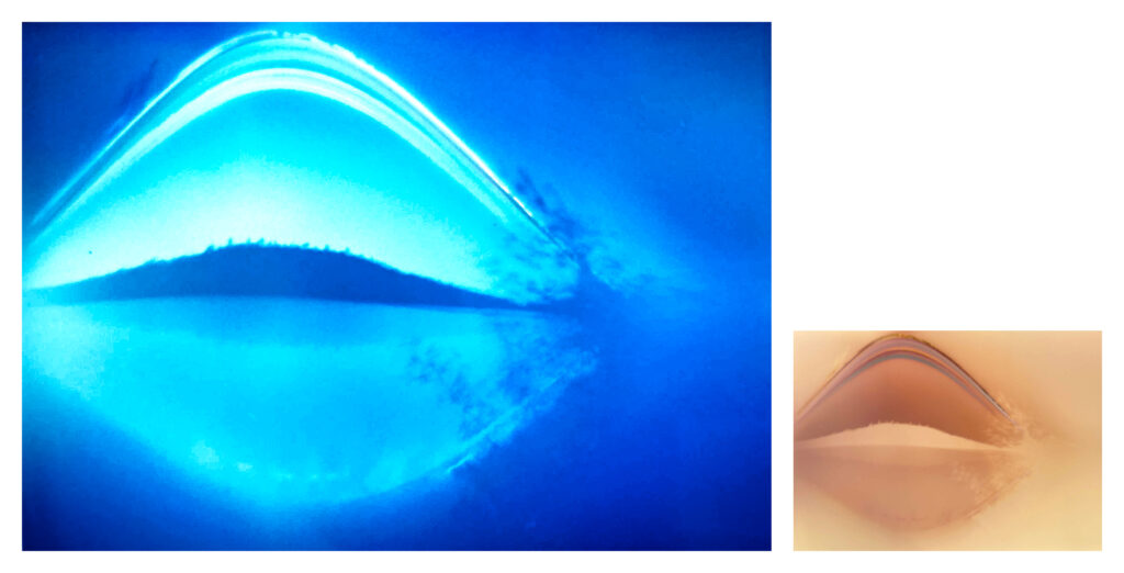 Solargraphs of Pink Lake showing curved sunlight trails and landscape silhouettes in blue and amber hues.