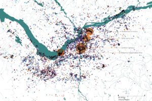 Map of Ottawa showing clustered species data points and four highlighted biodiversity hotspots.