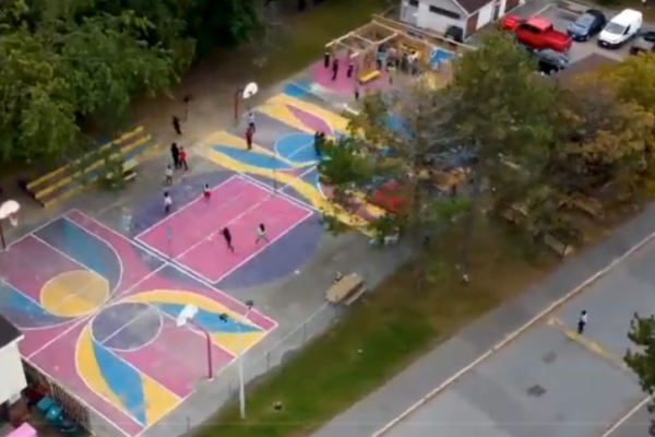 Russel Heights Action Lab project: residents playing basketball
